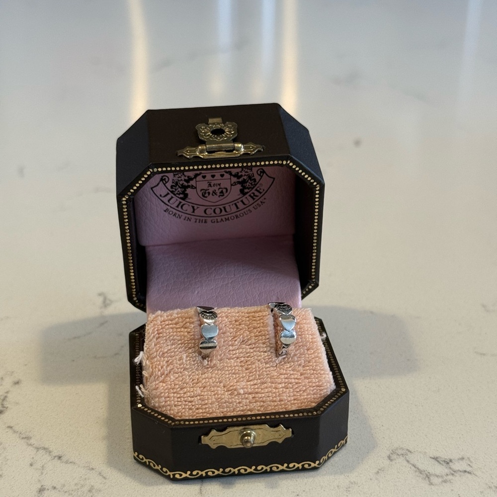 Vintage! Y2K! Juicy Couture Silver Heart Huggie Earrings (with box)